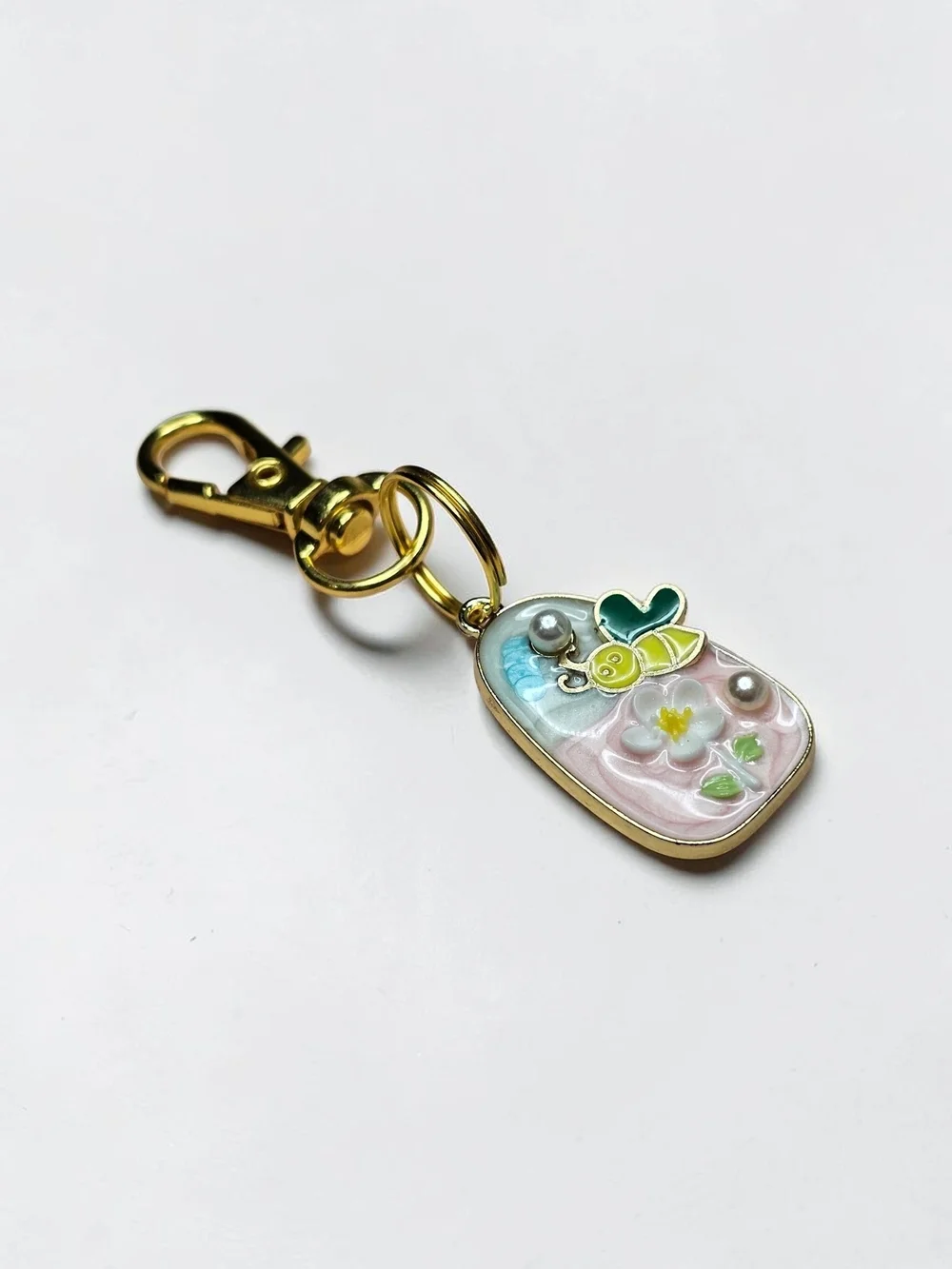 Cute Floral Enamel Keychain Charm - Pastel Pink & Blue